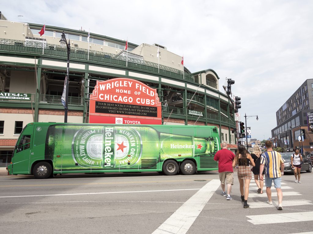 Bus transit advertising with a full wrap in Chicago